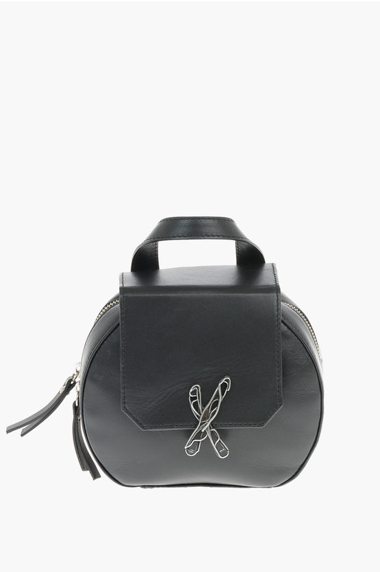 Ixos Leather Cincilla Mini Shoulder Bag With Silver Logo In Black