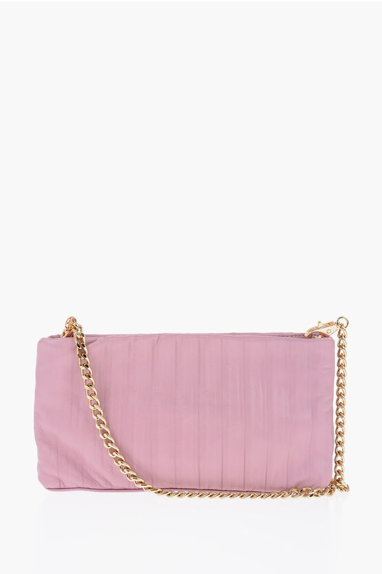 Shop Anita Bilardi Leather Clutch With Shoulder Chain