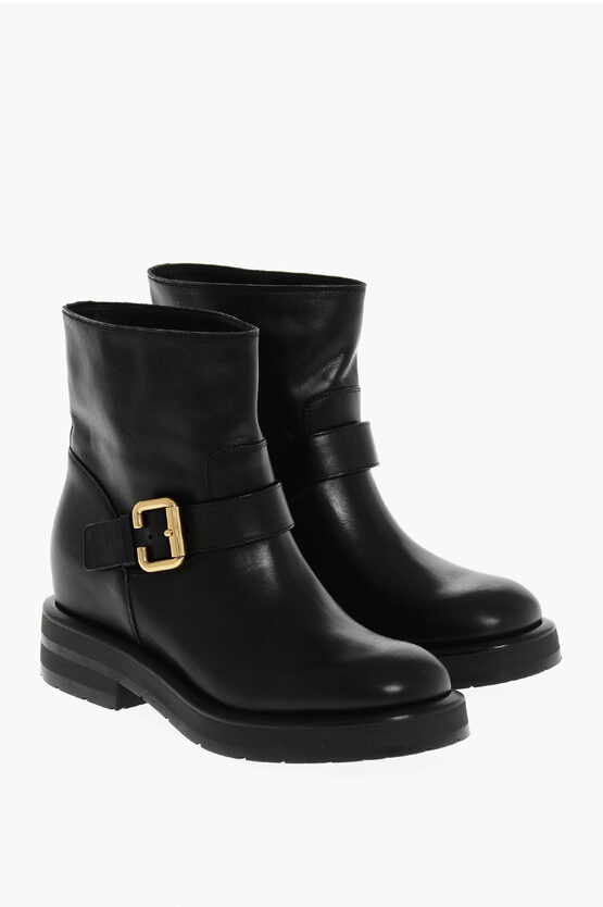 Chloé Leather Coddington Biker Booties In Black