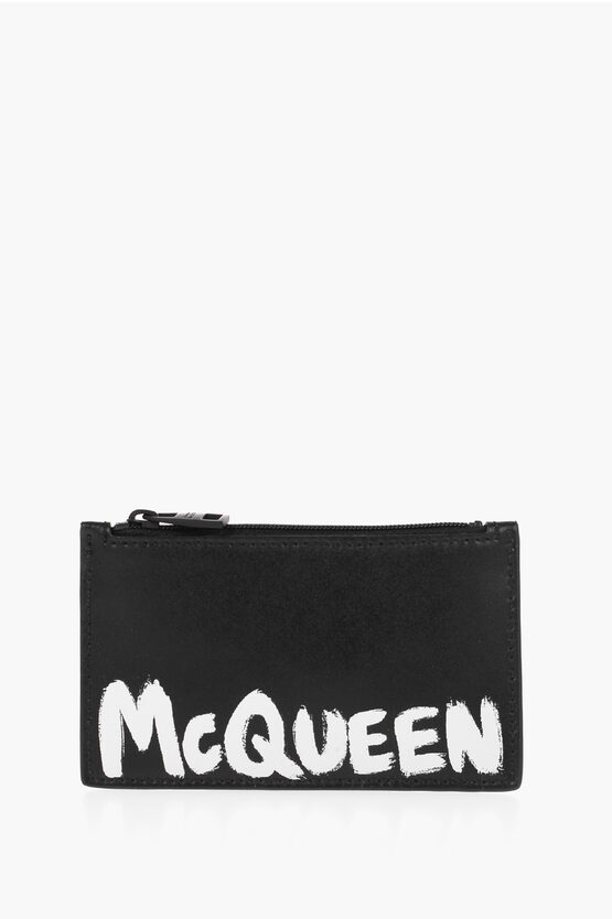 Shop Alexander Mcqueen Leather Coin Holder With Logo