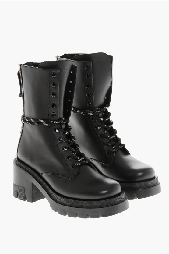 Woolrich Leather Combat Booties With Carrion Sole 7cm In Black