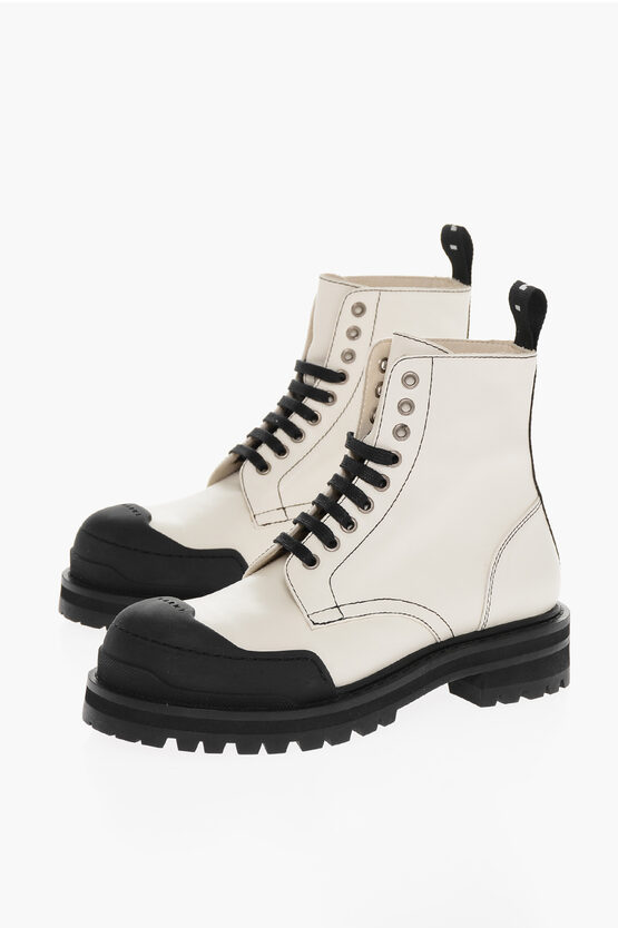 Shop Marni Leather Combat Boots With Contrasting Seams