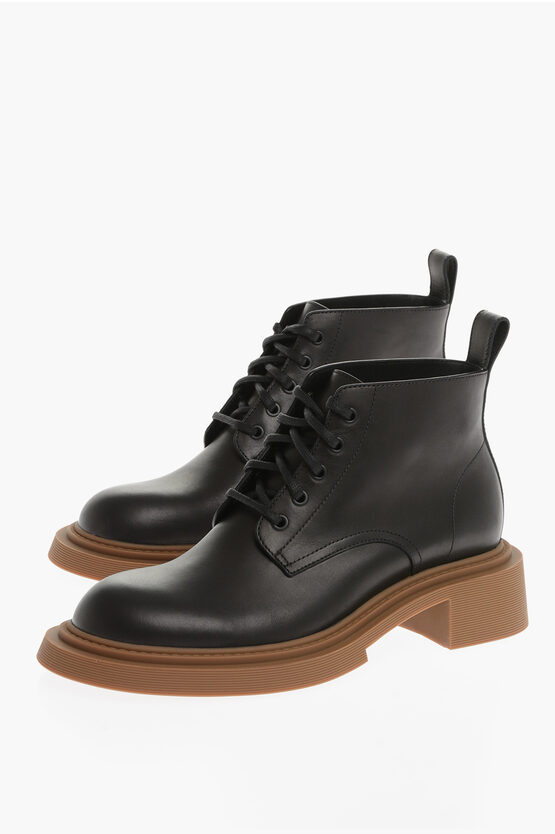 Shop Loewe Leather Combat Boots With Contrasting Sole