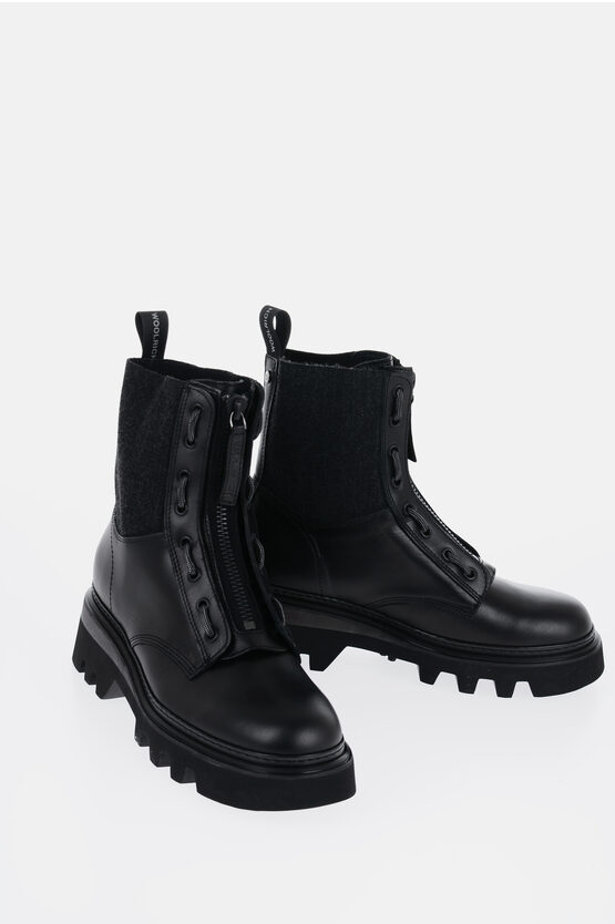 Shop Woolrich Leather Combat Boots With Frontal Zip