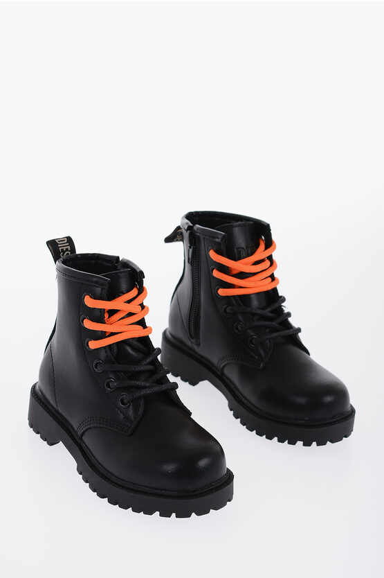 Shop Diesel Leather Combat Boots With Side Zip