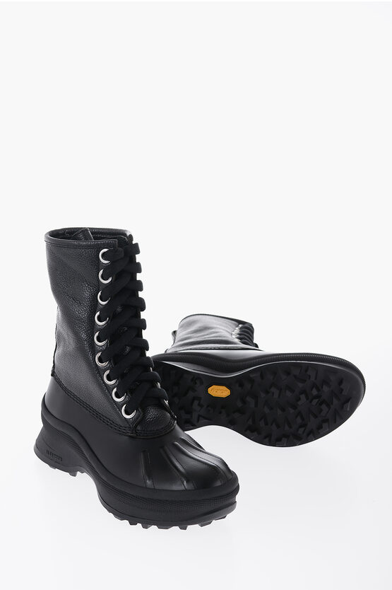 Jil Sander Leather Combat Boots With Vibram Sole In Black