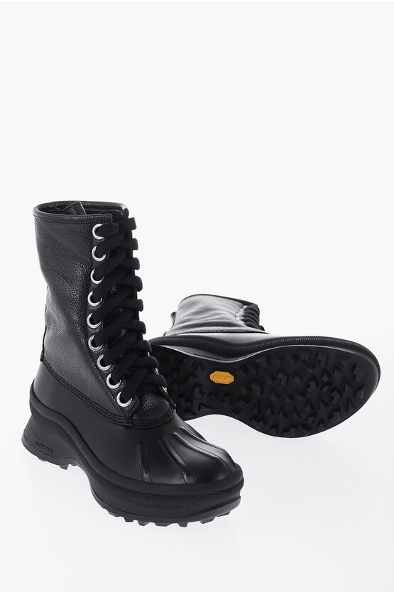 Jil Sander Leather Combat Boots With Vibram Sole In Black