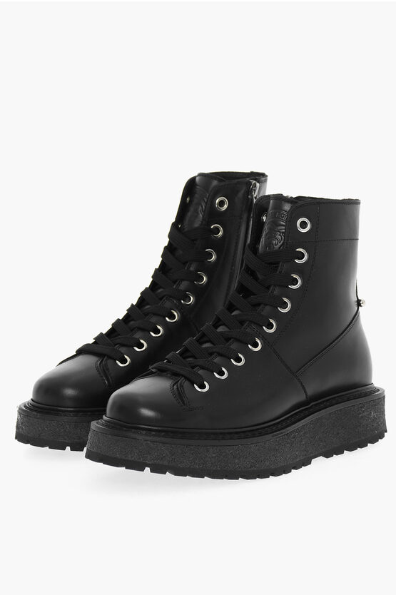 Neil Barrett Leather Combat Boots With Zip Closure In Black