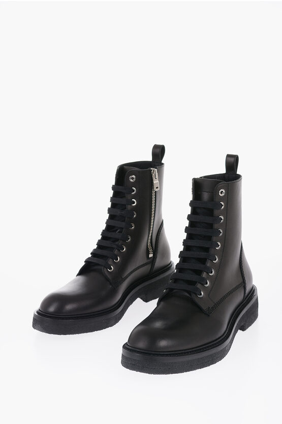 Shop Amiri Leather Combat Boots With Zip Closure