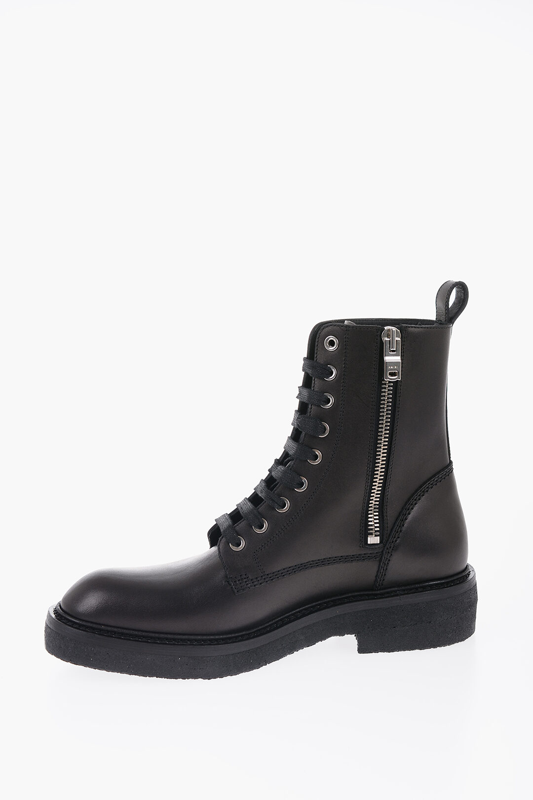 Leather Combat Boots With Zip Closure