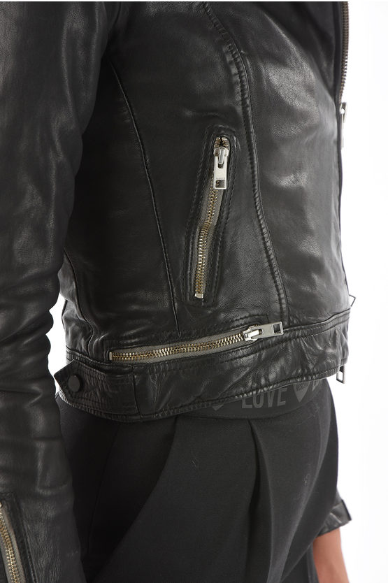 AllSaints Leather CONROY Biker Jacket with Quilted Details women