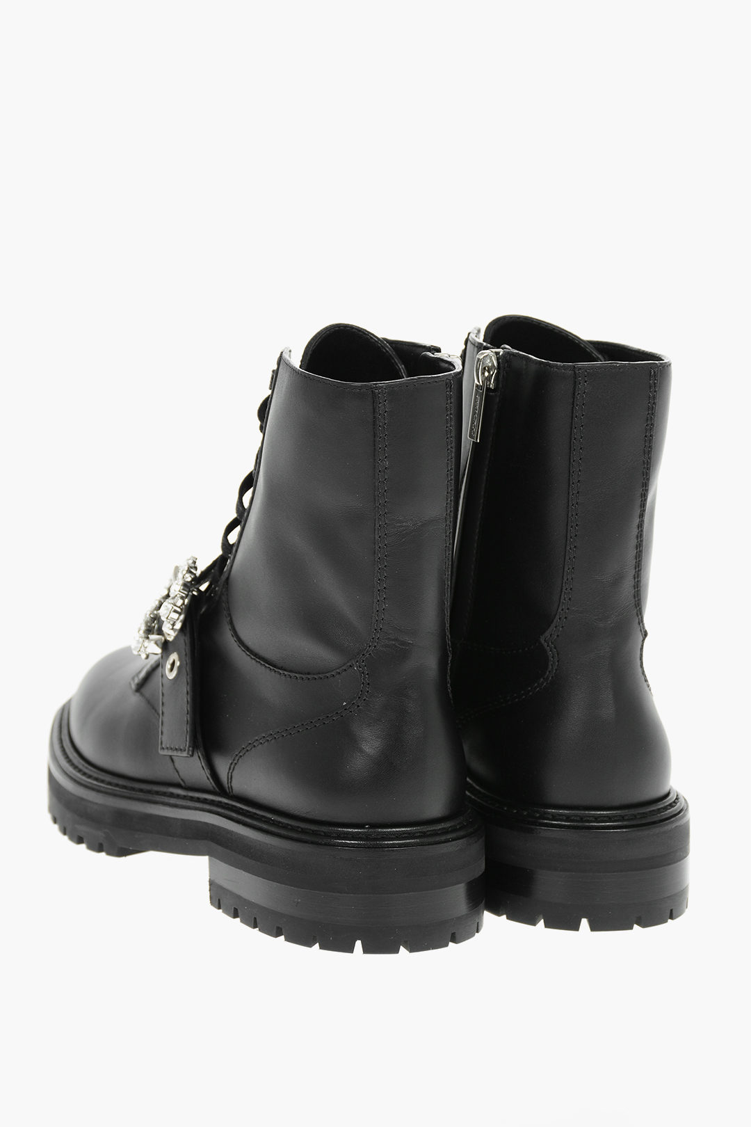 Leather CORA Combat Boots embellished with Crystal Buckle