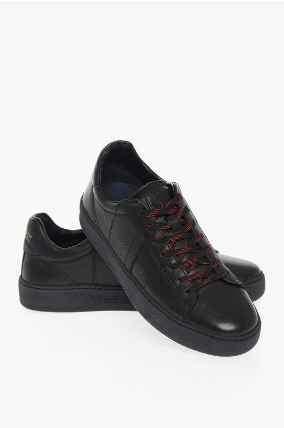 Woolrich Leather Court Trainers With Two-tone Laces In White