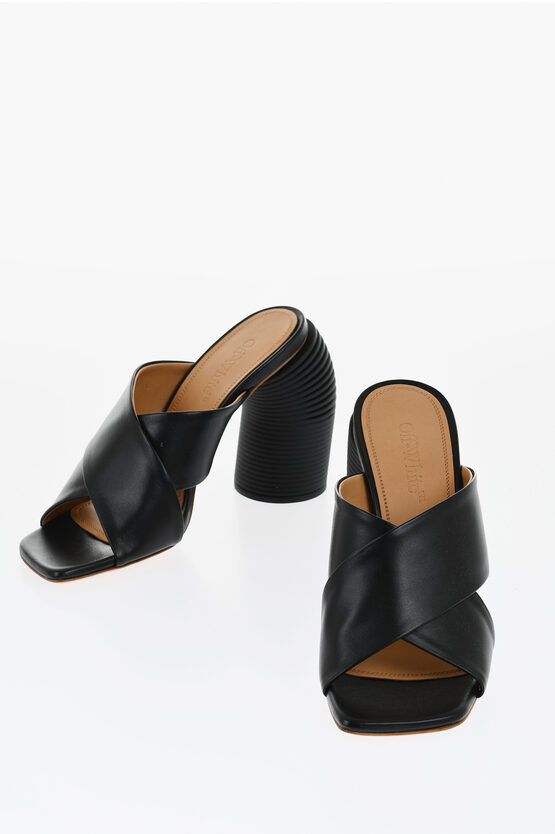 Off-white Leather Criss Cross Spring Mules With Statement Heel 10 Cm