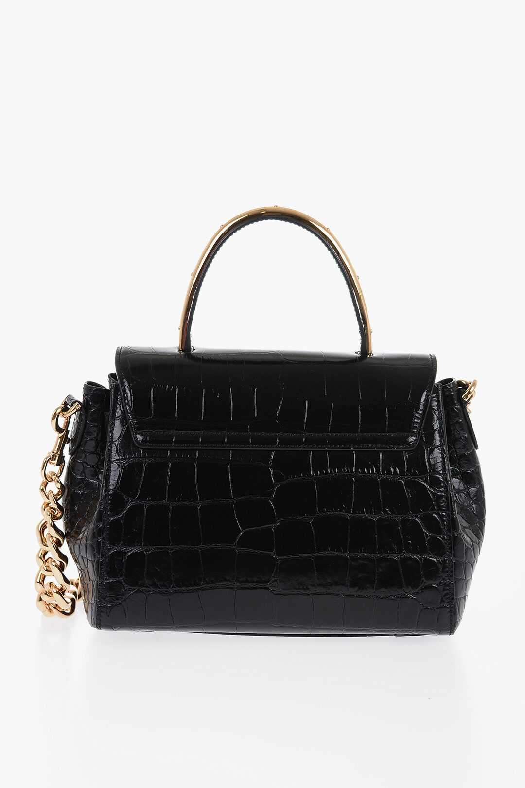 Versace Leather Croco-Effect LA MEDUSA Bag with Metallic
