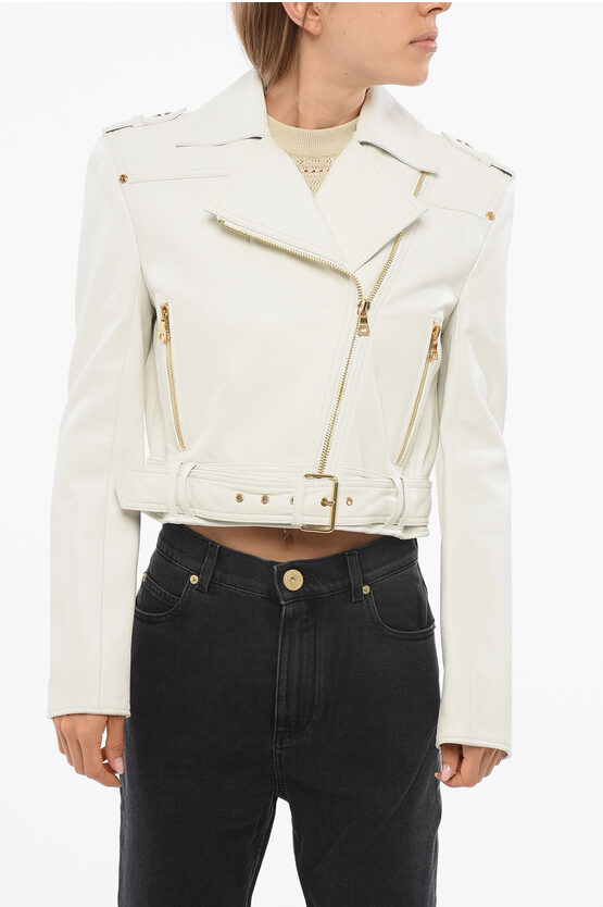 Balmain Leather Cropped Jacket With Belt