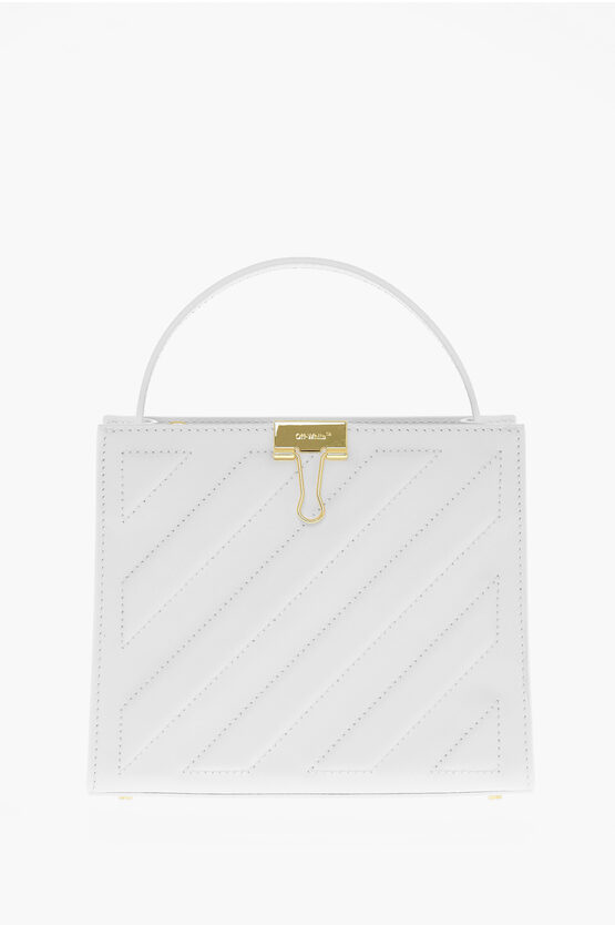 Shop Off-white Leather Cross Tote Bag With Golden Details