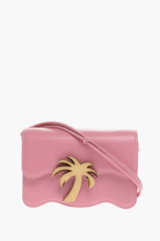 Palm Angels Leather Crossbody Bag With Golden Detail In Pink