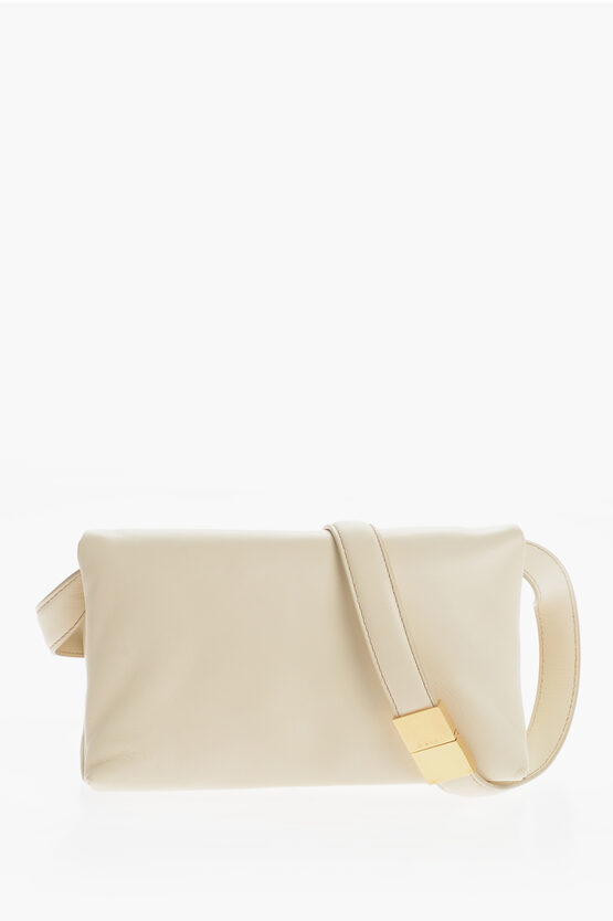 Marni Leather Crossbody Bag With Golden Details In Neutral