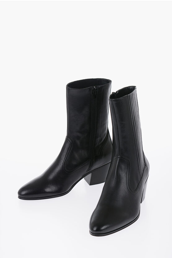 Shop Celine Leather Cubaine Boots Heel 6 Cm