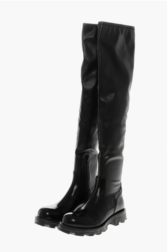 Diesel Leather D-hammer Boots With Chunky Sole 5cm In Black