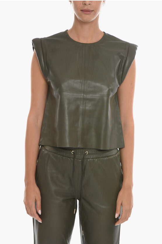 Notes Du Nord Leather Debbie Top With Padded Shoulder In Brown