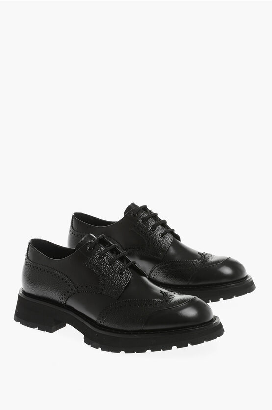 Alexander Mcqueen Leather Derby With Brogues Details In White