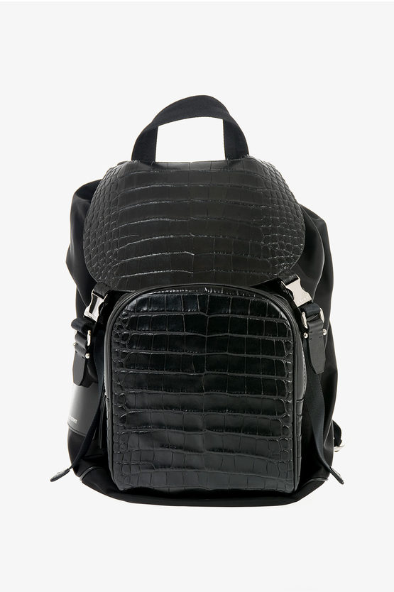 Shop Neil Barrett Leather Details Single Pocket Flap Backpack