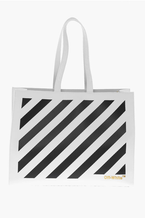 Off-white Leather Diag Hybrid Tote Bag With Removable Shoulder Strap