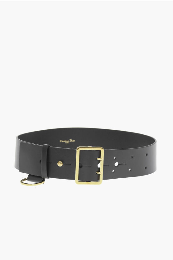 Shop Dior Leather  Punk Belt With Golden Buckle 50mm