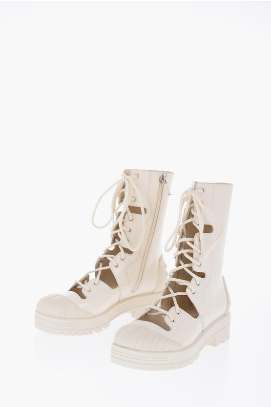 Shop Dior Leather Iron Combat Boots With Cutouts