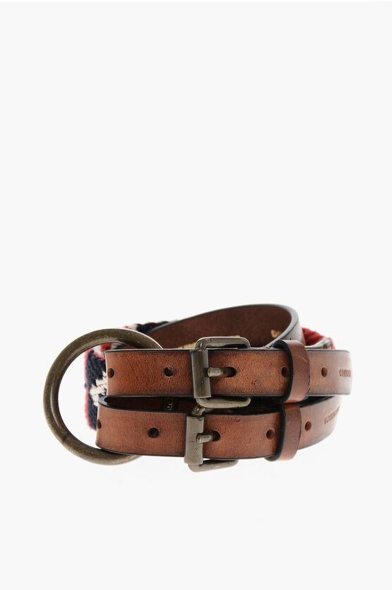 Dsquared2 Leather Double Belt With Knitted Detail 40mm In Multi