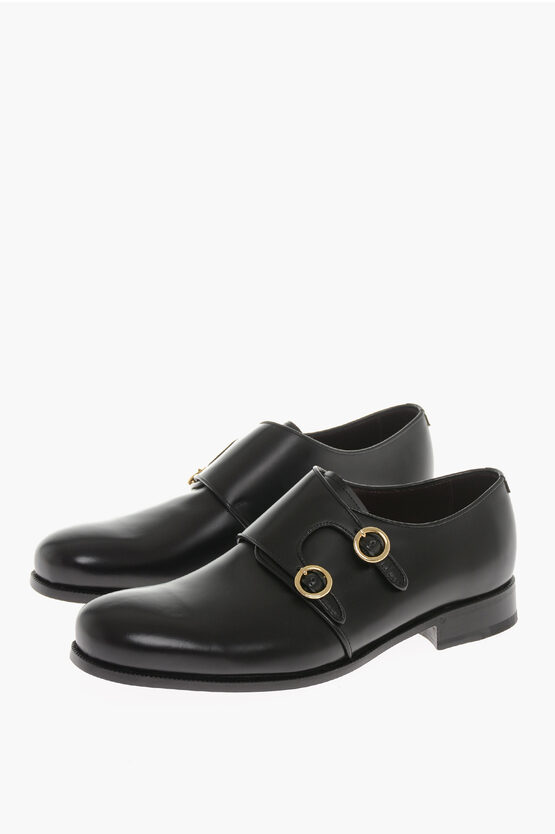 Shop Lidfort Leather Double Buckle Monk Strap Shoes