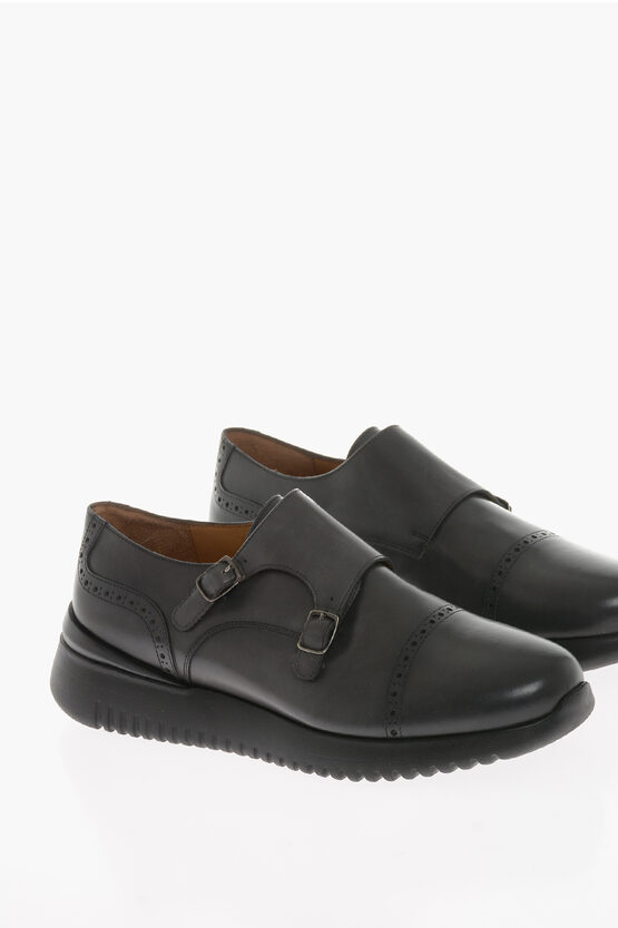 Shop Testoni Leather Double-strap Riace Monk Shoes