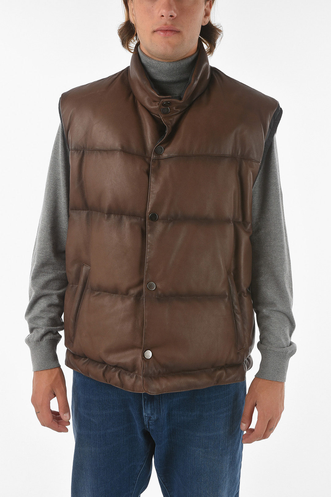 Leather deals down vest