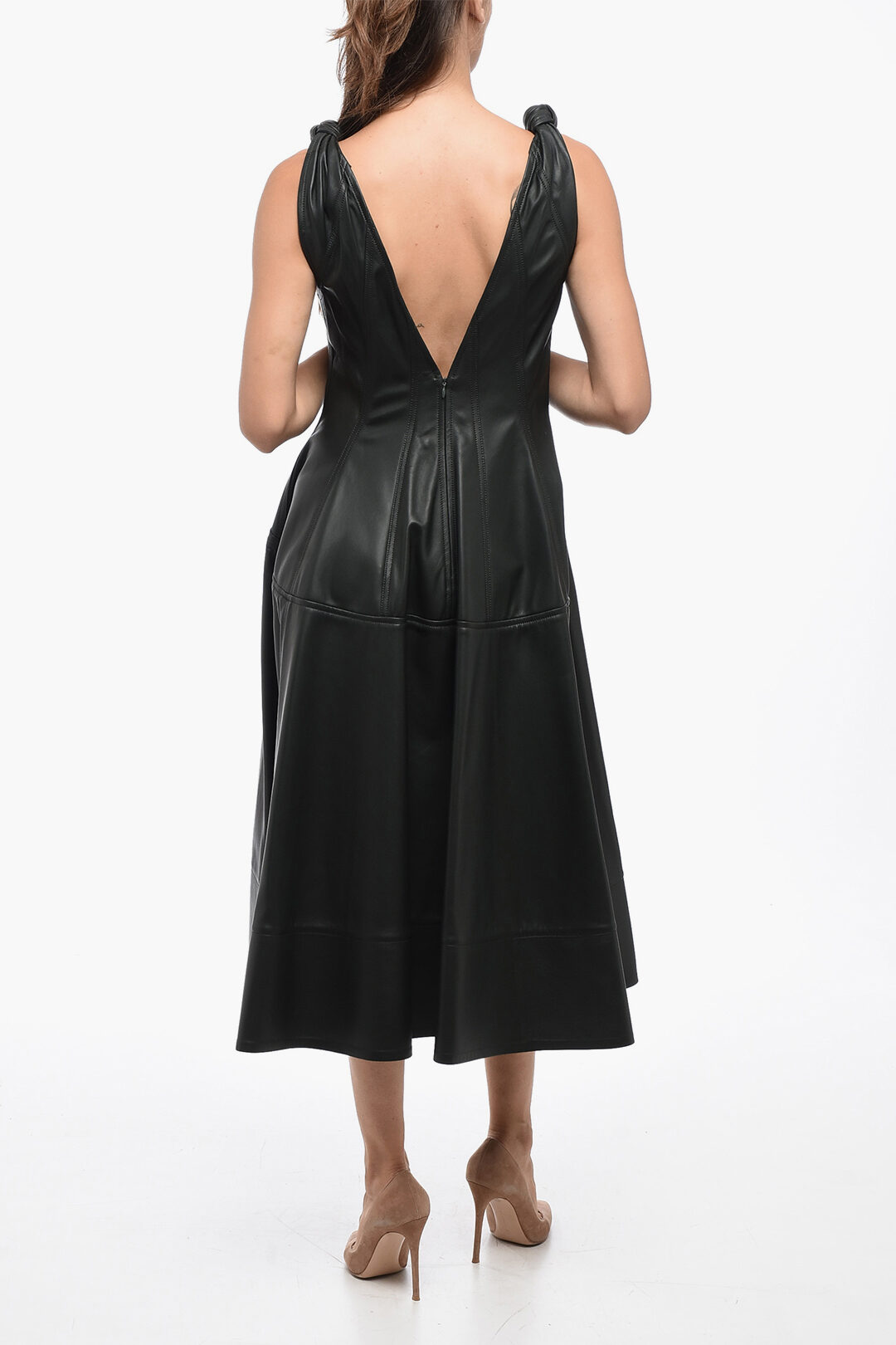 ワンピース BOTTEGA VENETA Dark Brown Nappa Leather Dress Bottega Veneta Leather Strapless Bustier Midi-Dress | Saks