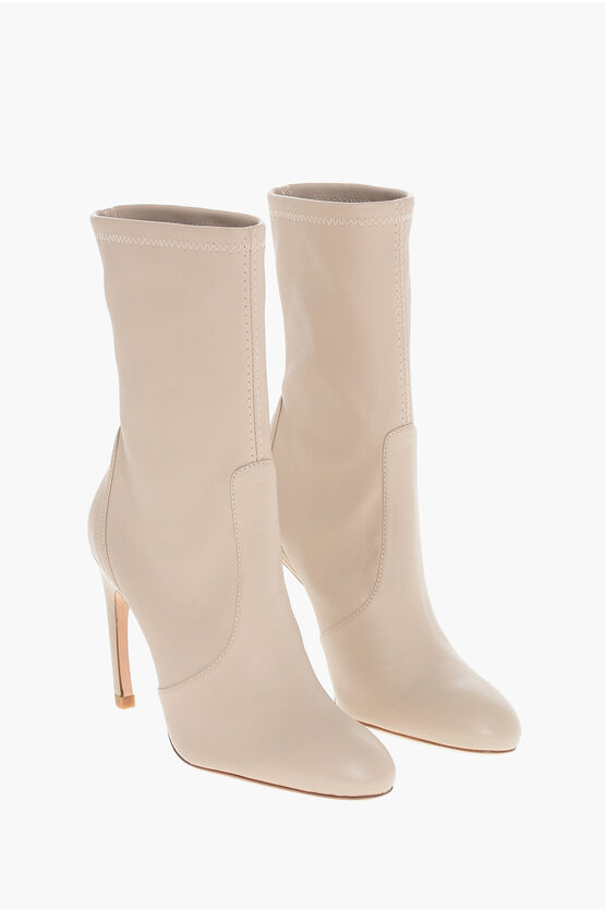 Stuart Weitzman Leather Dune Booties With Curved Heel 10cm In Neutral