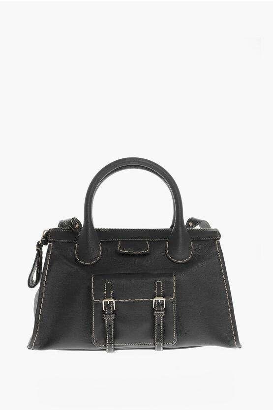 Shop Chloé Leather Edith Shoulder Bag With Contrasting Seams