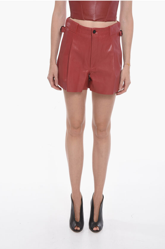 The Mannei Leather Elke Single-pleated Shorts In Red