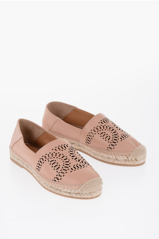 Tod's Leather Espadrillas With Raffia Sole In Pink