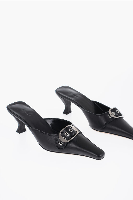 Shop By Far Leather Evelyn Mules With Maxi Buckle And Kitten Heel 6cm