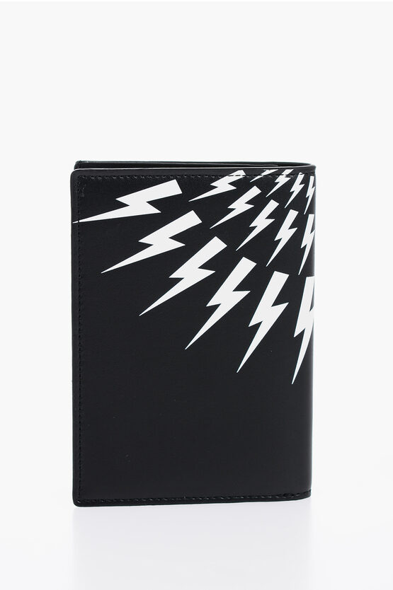 Shop Neil Barrett Leather Fair-isle Thunderbolt Passport Holder