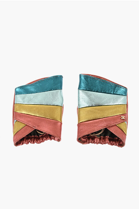 Elisabetta Franchi Leather Fingerless Gloves In Multi