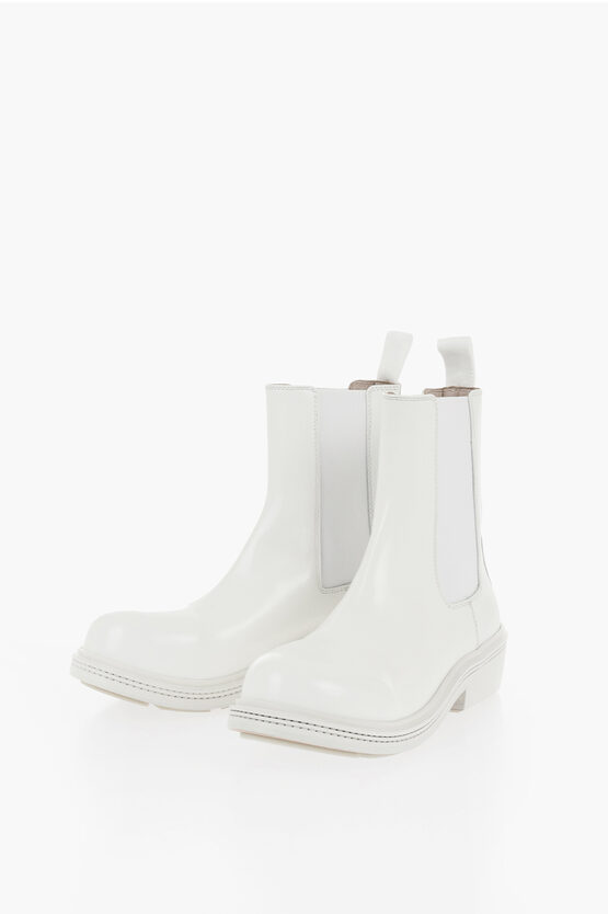 Bottega Veneta Leather Fireman Chelsea Booties In White