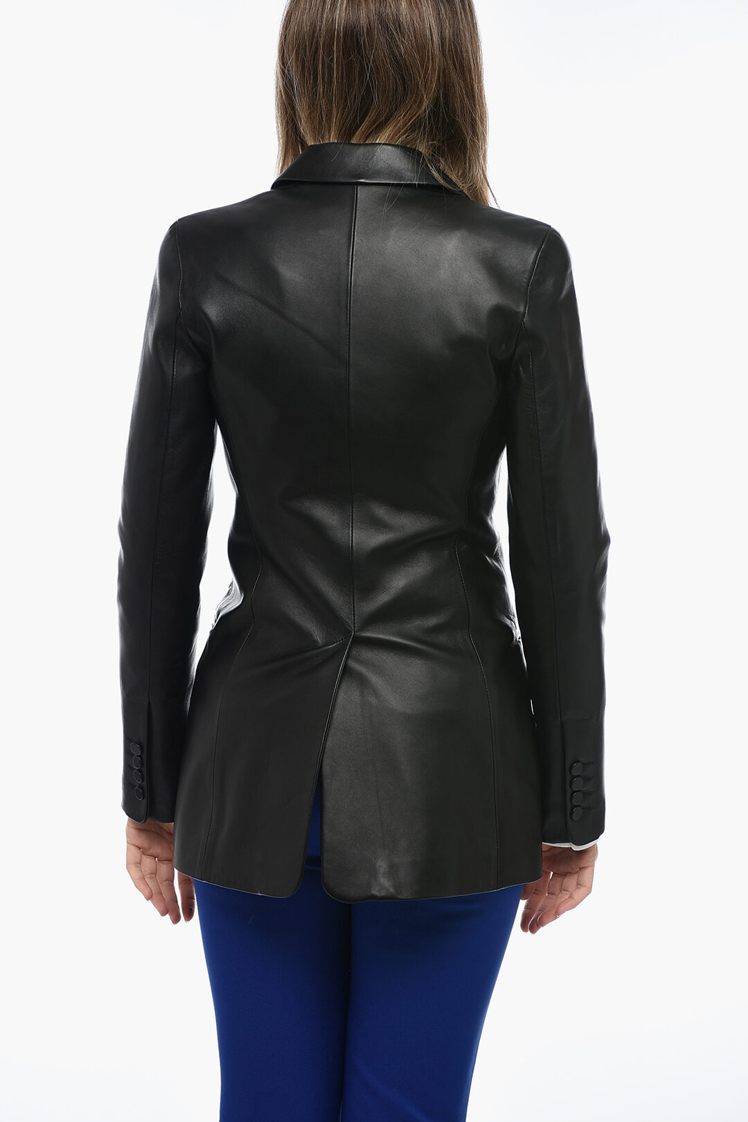 Off-White Leather Fitted Blazer with Welt Pocket women Off-White Leather Fitted Blazer with Welt Pocket women