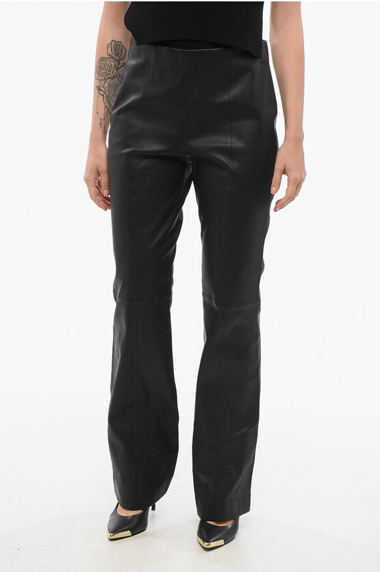 Rag & Bone Leather Flared Fit Simone Pants With Back Zip