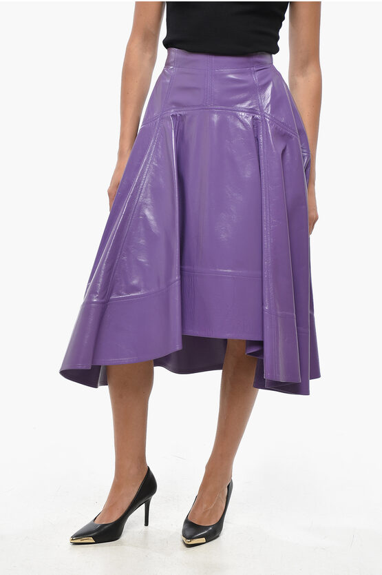 Bottega Veneta Leather Flared Midi Skirt In Purple