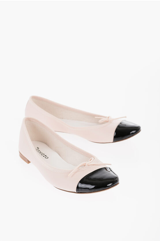 Repetto Leather Flora Ballet Flats With Patent Toe In Neutral