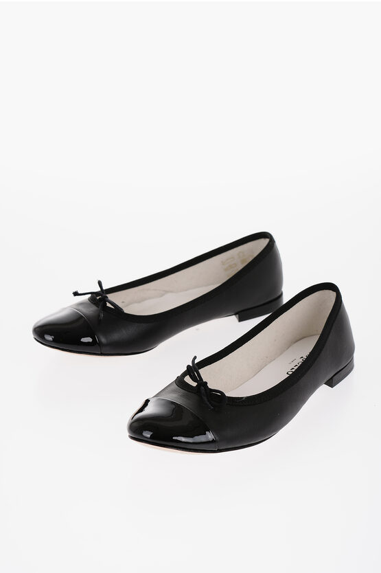 Repetto Leather Flora Ballet Flats With Patent Toe In Black