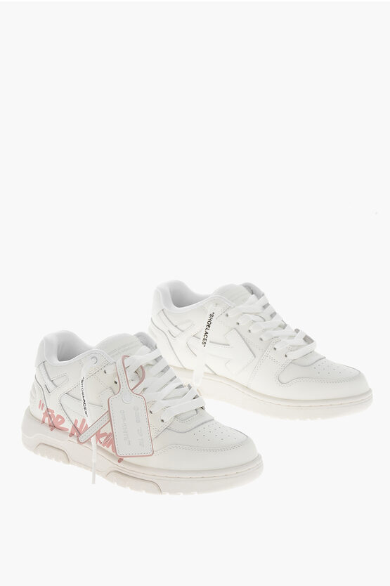 Off-white Leather "for Walking" Mid-top Sneakers In White
